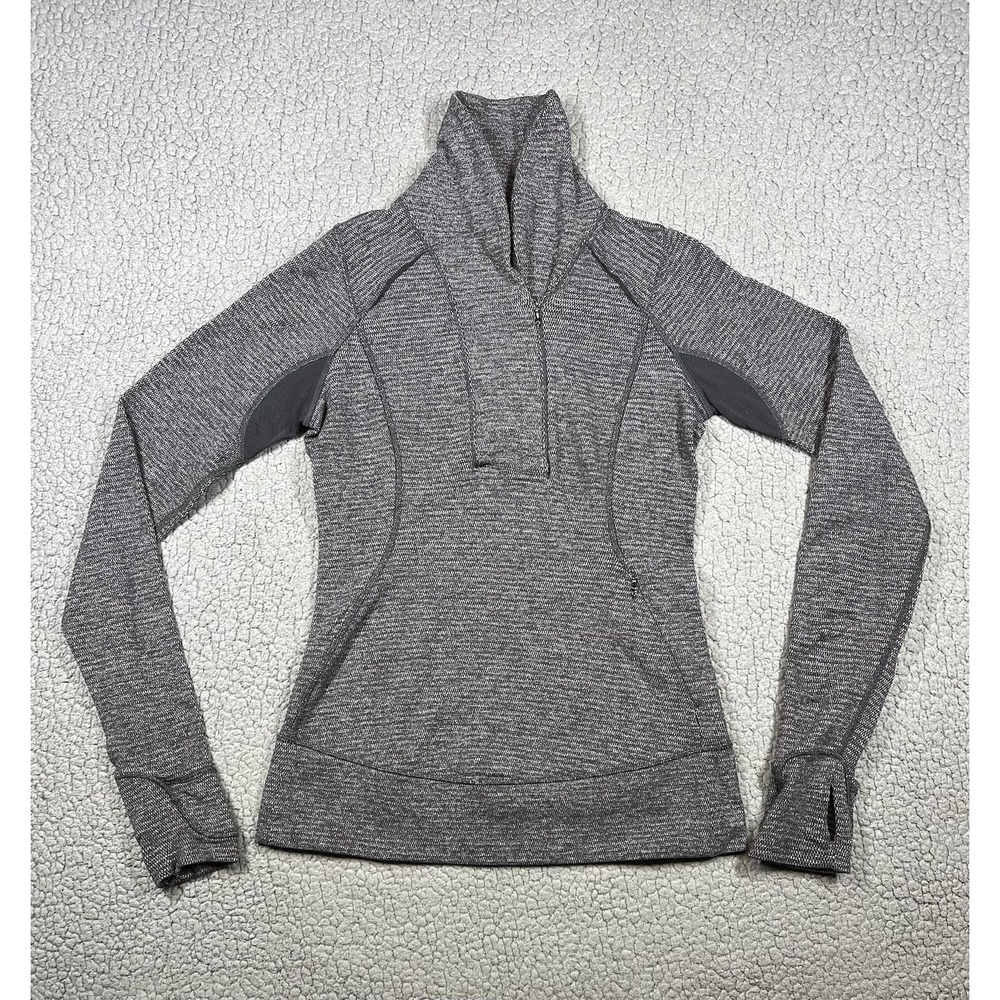 Lululemon Women's 4 Think Fast 1/4 Zip Pullover Heathered Herringbone Black Gray - Picture 1 of 10